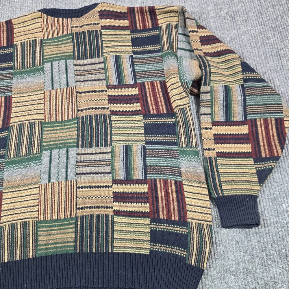Vintage Jantzen Sweater Mens XL‎ Multicolor Geometric Patchwork Crew Pullover